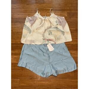 NWT Athleta Calm Cool Cami In Marble Abstract with‎ Blue Shorts